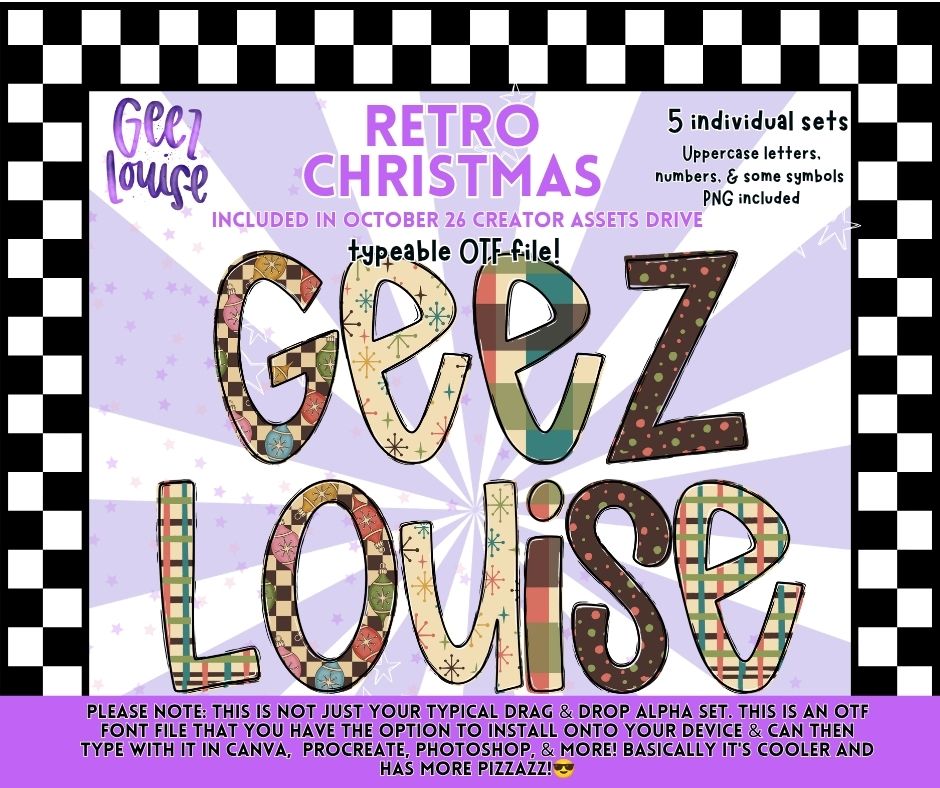 Retro Christmas Alpha Bundle | 5 OTF Fonts + PNG Alphabets