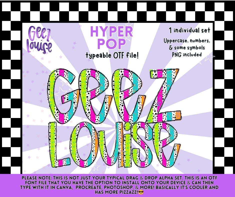 Hyper Pop OTF Font | Neon Retro Alphabet | PNG Alpha Included | August 26 Combo Drive & Alpha Drive