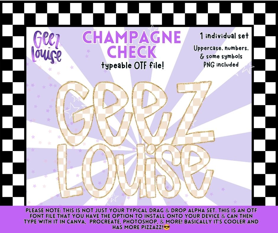 Champagne Check OTF Font | Neutral Checkered Alphabet | PNG Alpha Included | August 26 Combo Drive & Alpha Drive