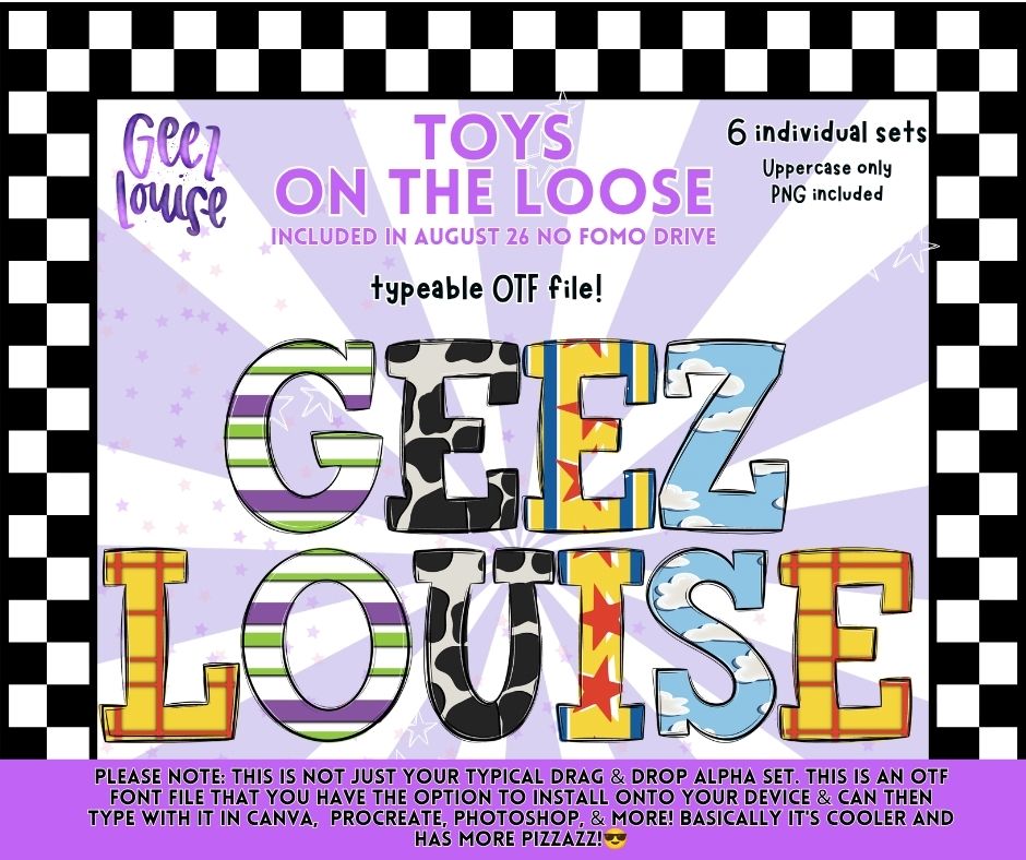 Toys on the Loose OTF Alpha Bundle | Toy Inspired Typeable Fonts | 6 Alpha Sets
