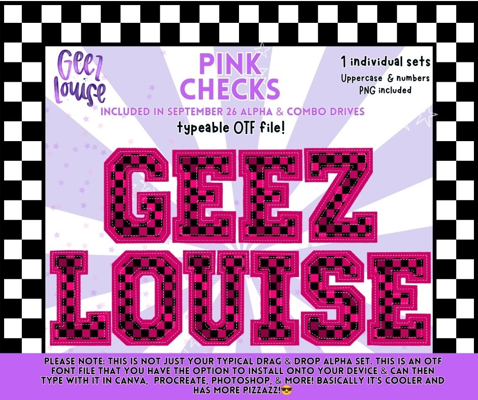 Pink Checks OTF Alpha | Pink & Black Checkered Varsity Font | Uppercase Letters & Numbers