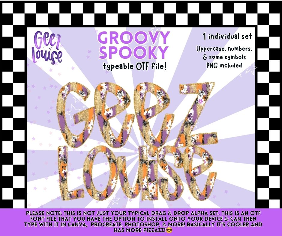 Groovy Spooky OTF Font | Retro Halloween Alphabet | PNG Alpha Included | August 26 Combo Drive & Alpha Drive