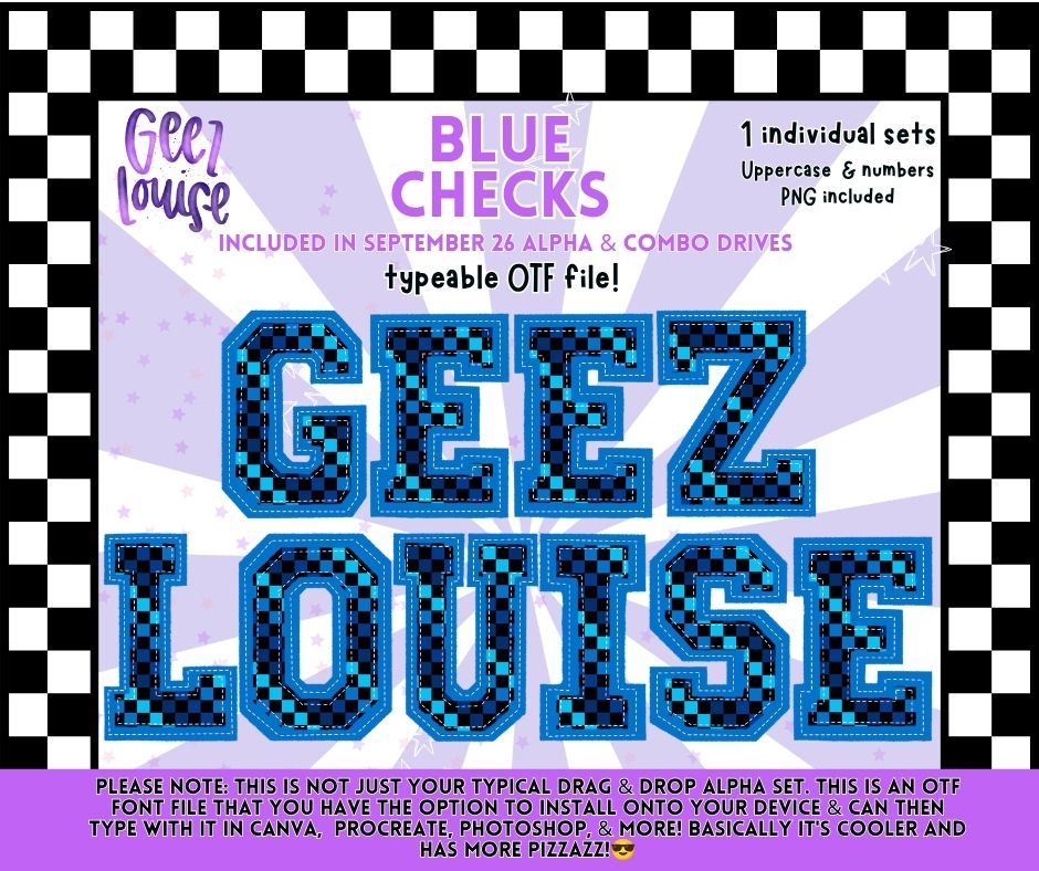 Blue Checks OTF Alpha | Blue & Black Checkered Varsity Font | Uppercase Letters & Numbers