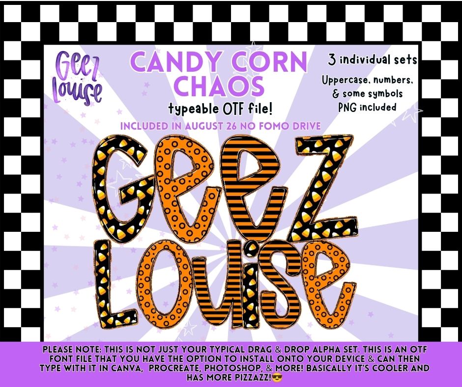 Candy Corn Chaos OTF Font & PNG Alpha Set | Halloween Alphabet