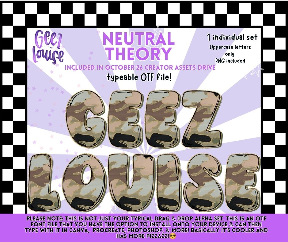 Neutral Theory Camo Alpha | OTF Font + PNG Alphabet
