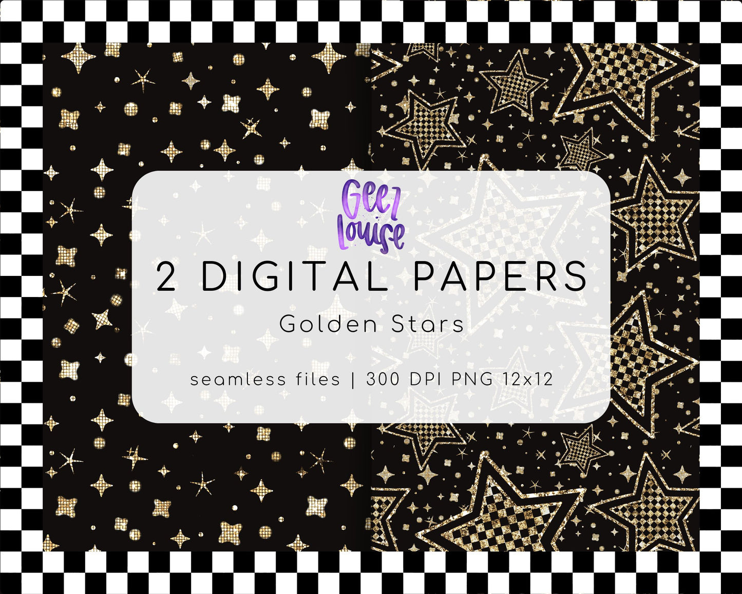 Golden Stars Digital Paper – 2 Seamless Backgrounds (12x12 PNG)