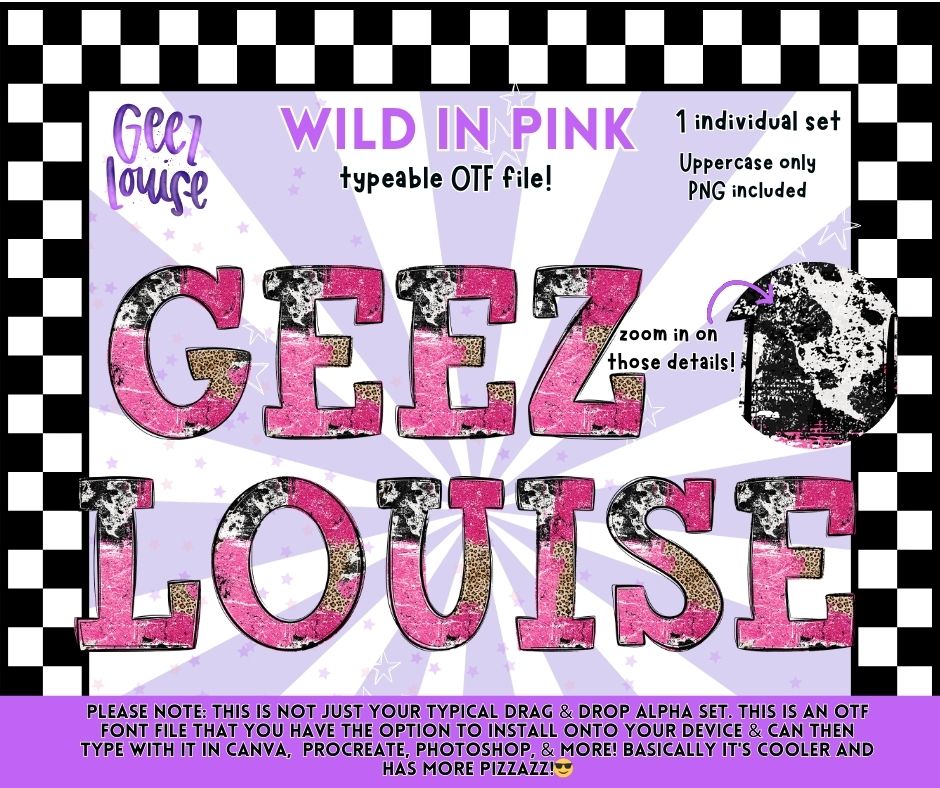 Wild in Pink OTF Font & PNG Alpha Set | Typeable Alphabet | Uppercase Letters | Digital Download