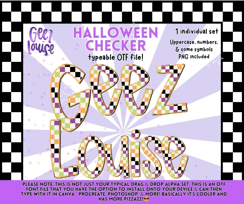 Halloween Checker OTF Alpha Font & PNG Alphabet Set