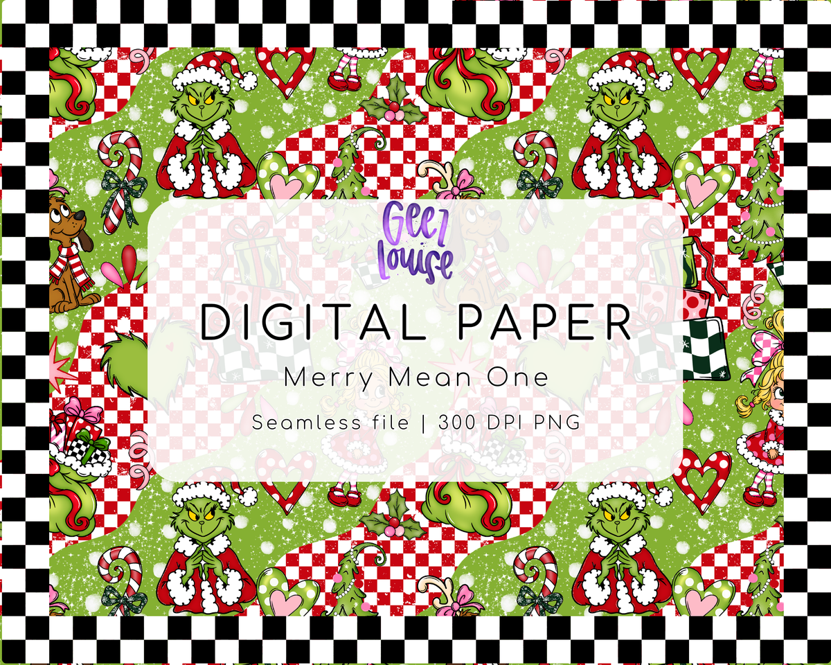 Merry Mean One Christmas Seamless Pattern | Green Christmas Digital Paper PNG