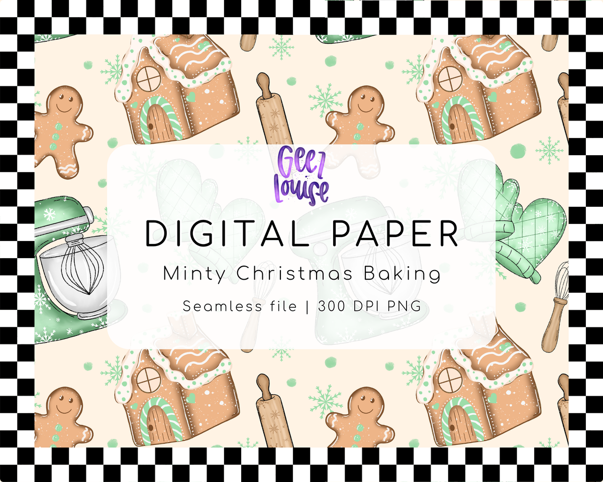 Minty Christmas Baking Seamless Pattern | Gingerbread Christmas Digital Paper PNG