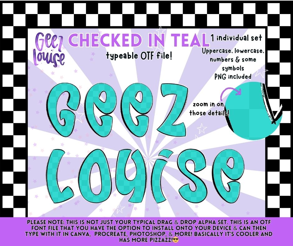 Checked in Teal OTF Font | Typeable Checker Alpha | Teal Aesthetic Font + PNG Set | Commercial Use