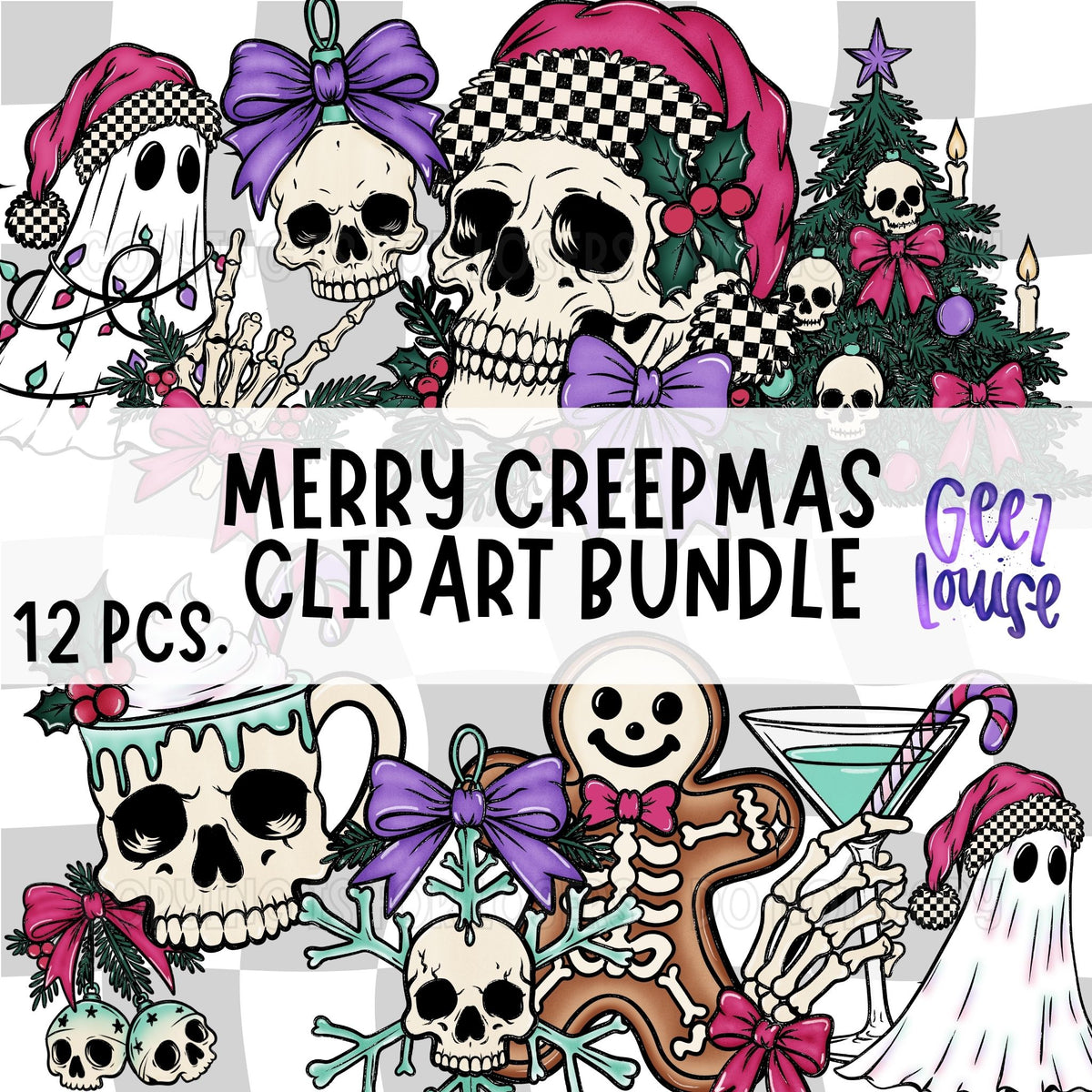 Merry Creepmas Clipart Bundle PNG | 12 Spooky Christmas Graphics