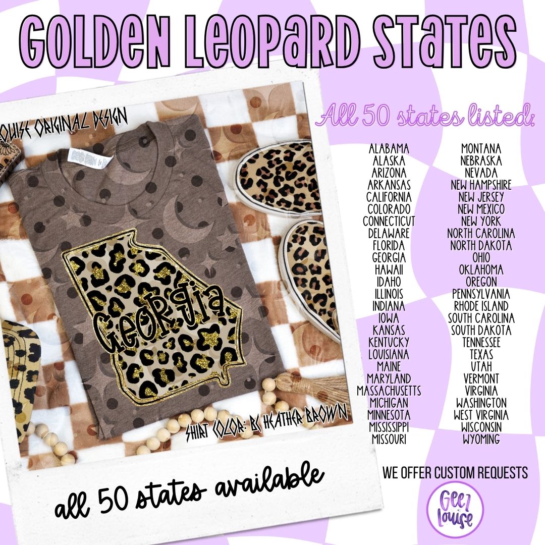 Golden Leopard State Digital Design – All 50 States + Bundle Option