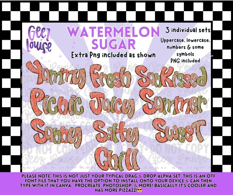 Watermelon Sugar Alpha Font Set | Manic Monday Drop | 3 OTF + PNG Bundle | Limited Time