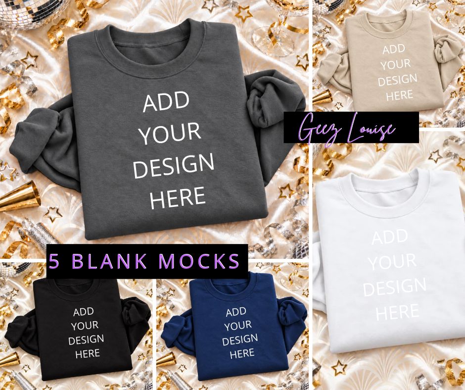 New Year's Eve Sweatshirt Mockup Bundle | 5 Blank Crewneck Mockups
