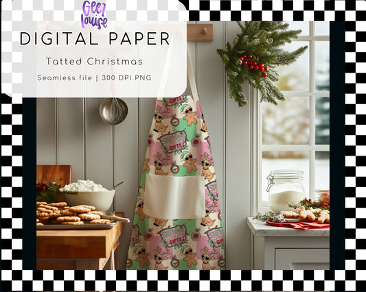 Tatted Christmas Seamless Pattern | Pink Green Christmas PNG Digital Paper