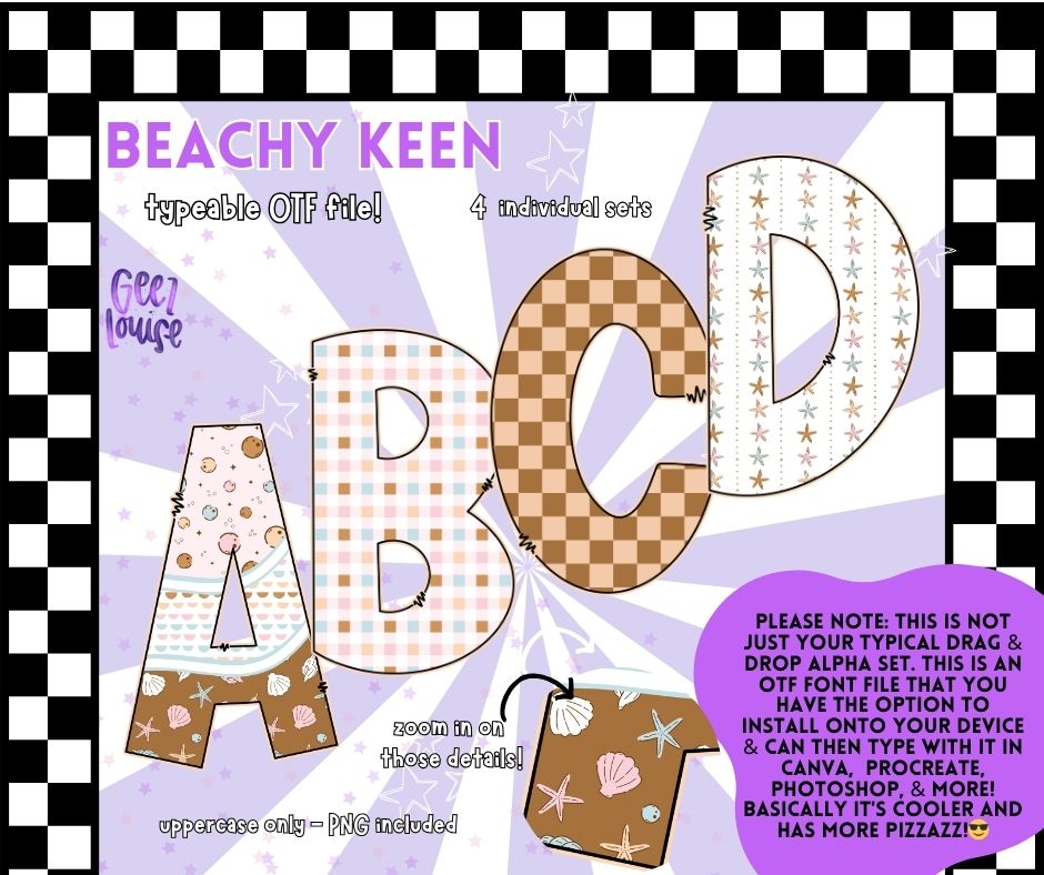 Beachy Keen (4 sets) - Coastal OTF Font + PNG Alpha Set