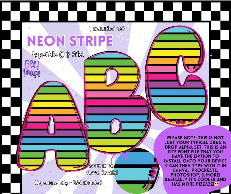 Neon stripe - TYPEABLE OTF Font - Alpha Set - Digital Download- PNG