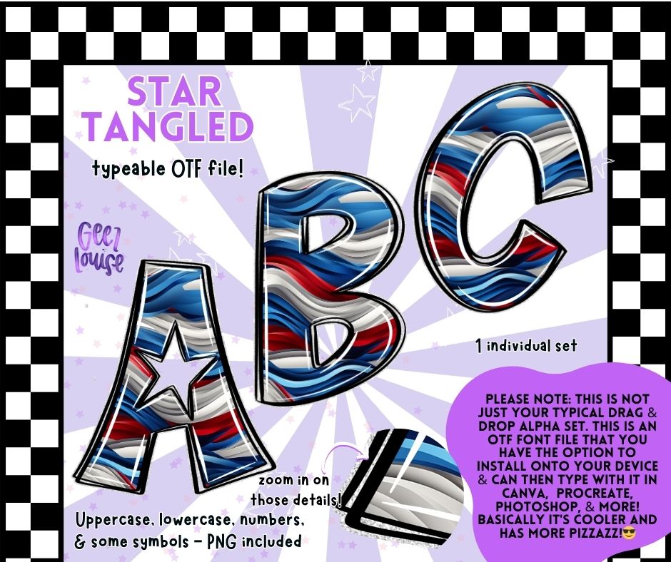 Star Tangled - OTF Font + PNG Alpha Set