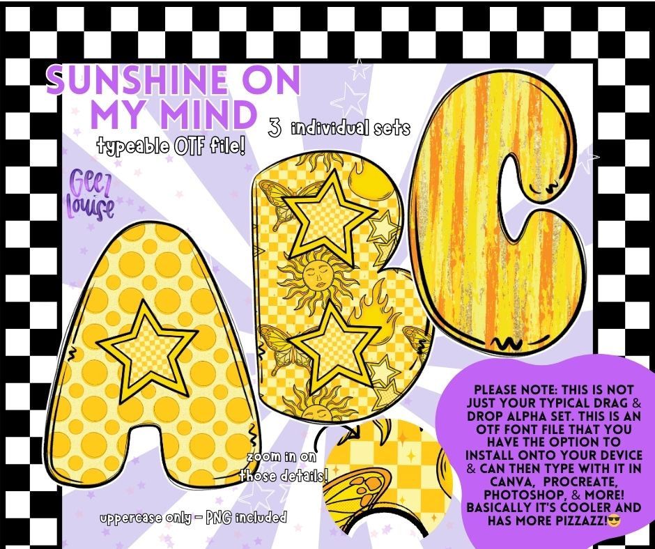 Sunshine On My Mind - Starry Summer OTF Font + PNG Alpha Set