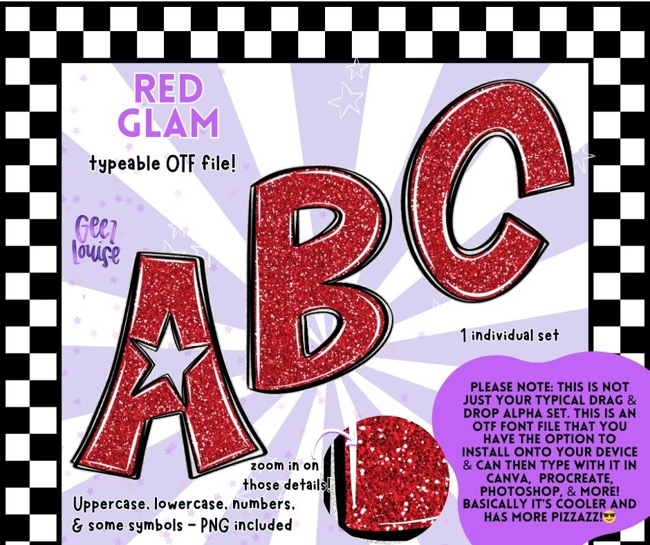 Red Glam - Sparkly OTF Font + PNG Alpha Set