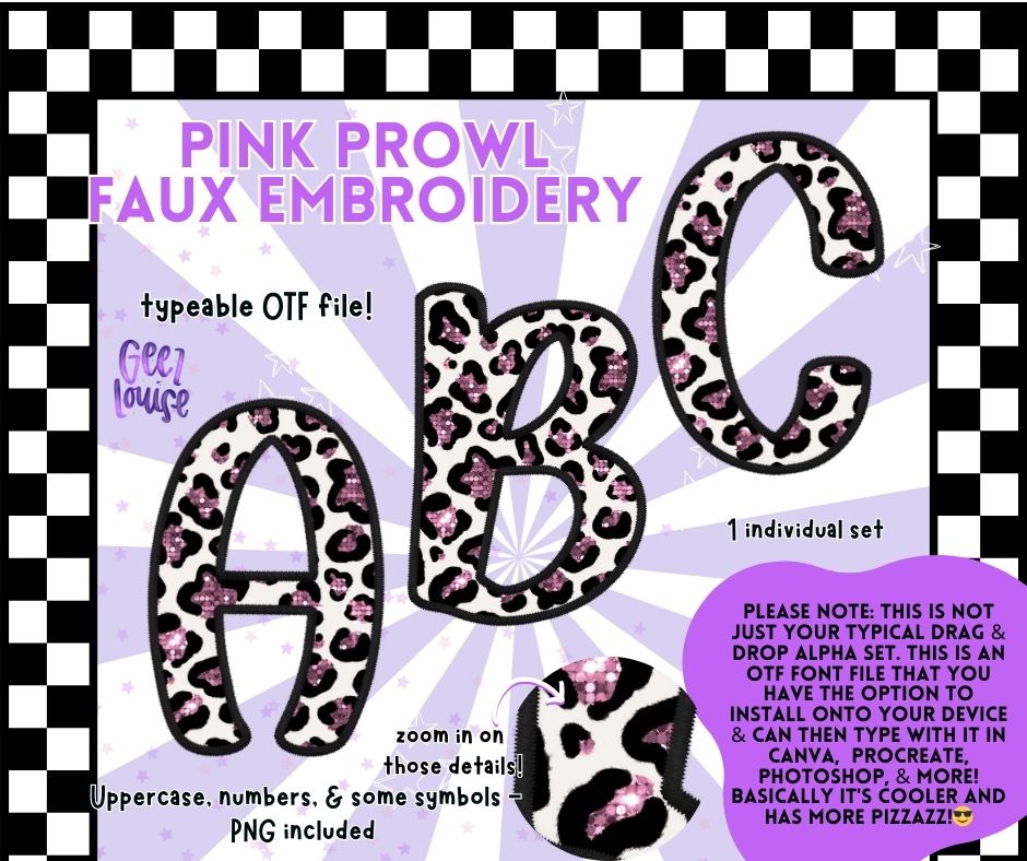Pink Prowl Faux Embroidery Alpha – OTF Font + PNGs