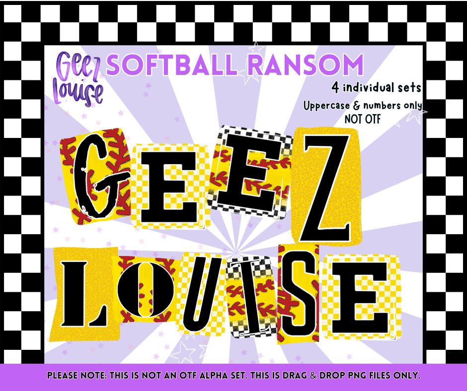 Softball Ransom Alpha Set | Uppercase Letters & Numbers | PNG Only