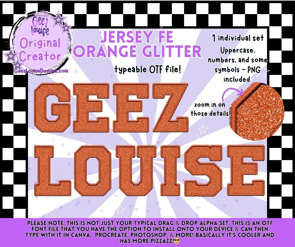 Glitter Varsity Faux Embroidery Alpha – 12 Colors | OTF Font + PNG