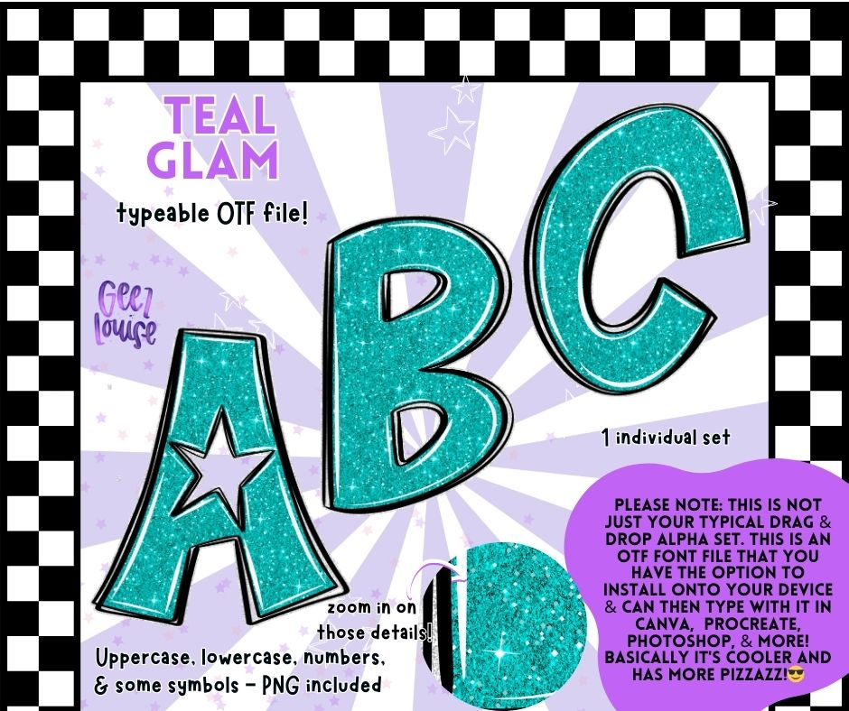 Teal Glam - OTF Font + PNG Alpha Set
