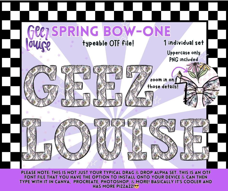 Spring Bow-One OTF Font | Uppercase Typeface + PNG | Floral Bow Alphabet