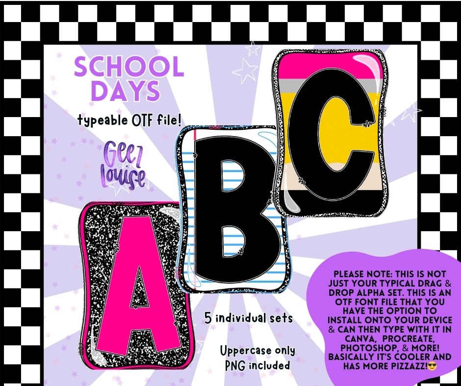School Days OTF Font + PNG Alpha Set