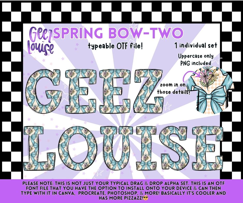 Spring Bow-Two OTF Font | Uppercase Typeface + PNG | Floral Bow Alphabet