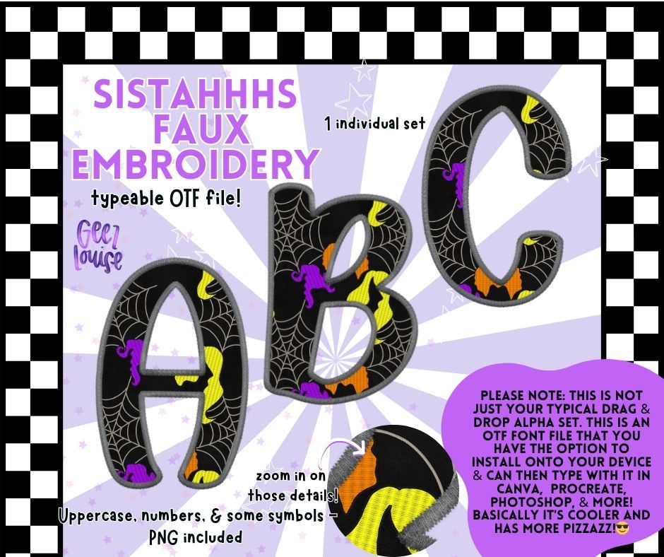 Sistahhhs Faux Embroidery - Halloween OTF Font + PNG Alpha Set