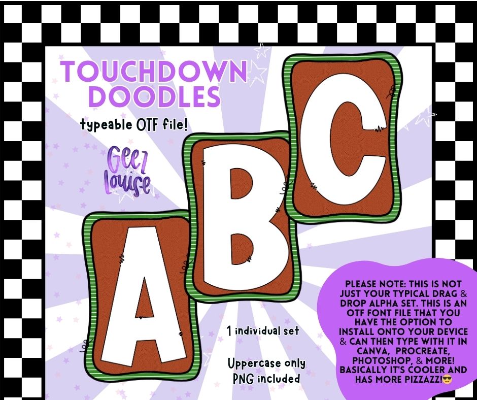 Touchdown Doodles OTF Font + PNG Alpha Set