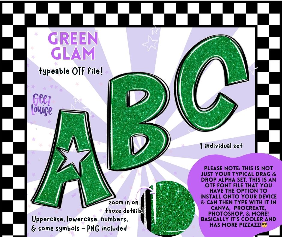 Green Glam - OTF Font + PNG Alpha Set