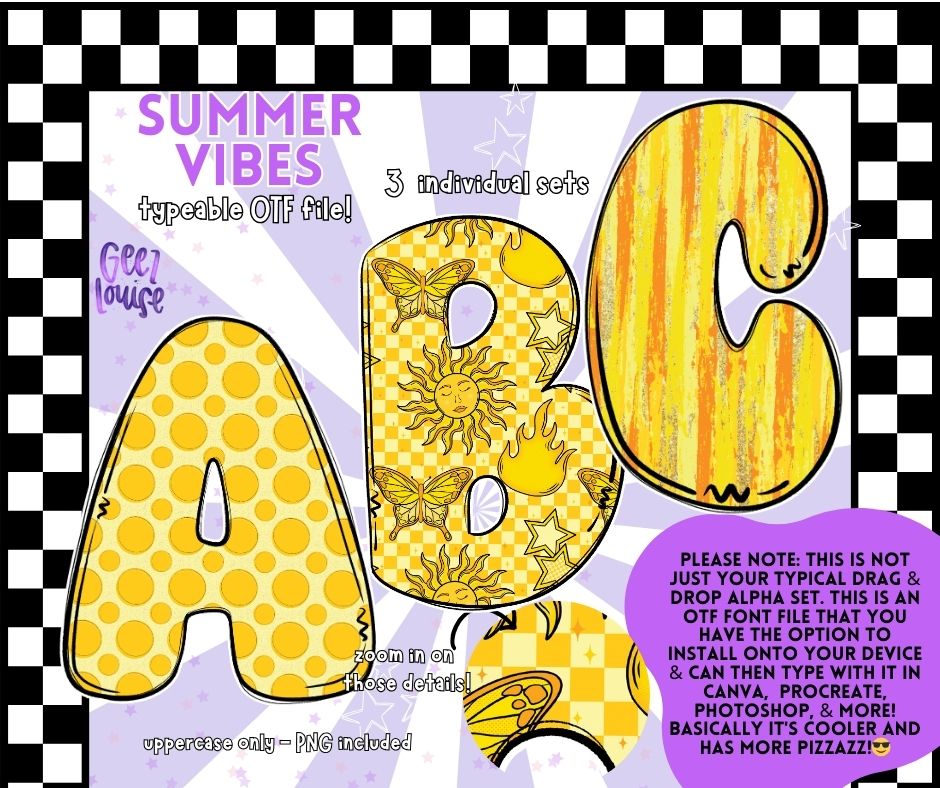 Summer Vibes - Sunshine OTF Font + PNG Alpha Set