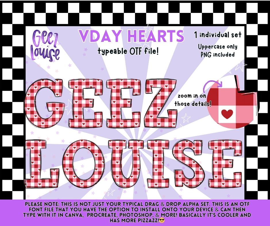 VDAY Hearts Alpha Set | Typeable OTF Font + PNG Letters | Valentine’s Alphabet