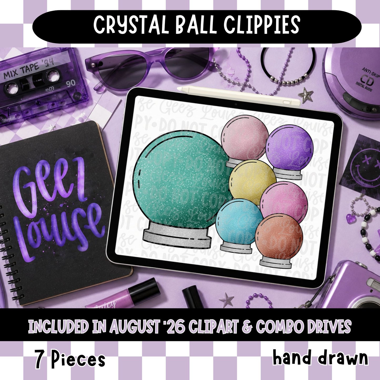 Crystal Ball Clipart Set | Colorful Fortune Teller PNG Bundle | Hand Drawn Mystical Clipart