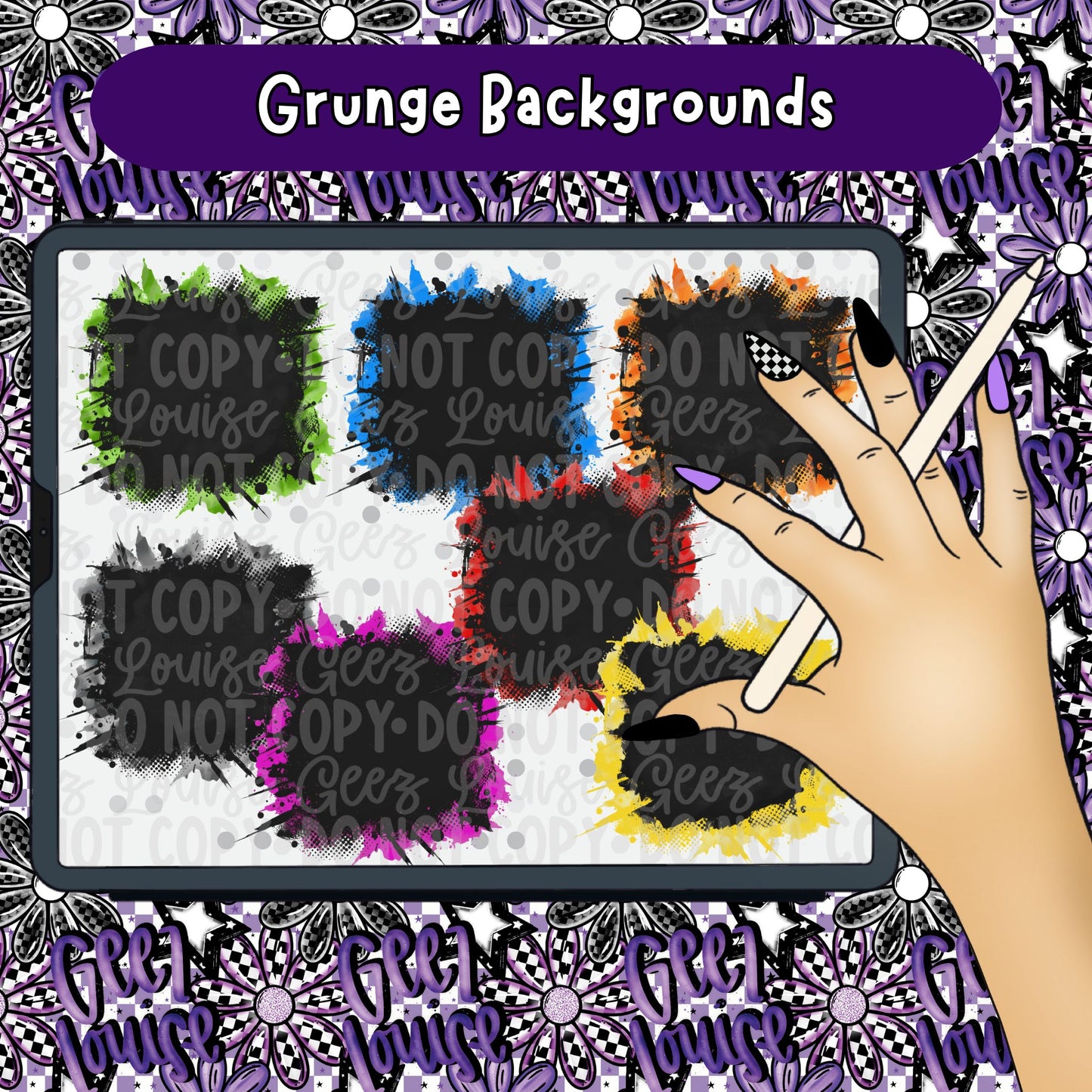 Grunge Backgrounds Digital Set – 7 Bold Color Splash PNGs