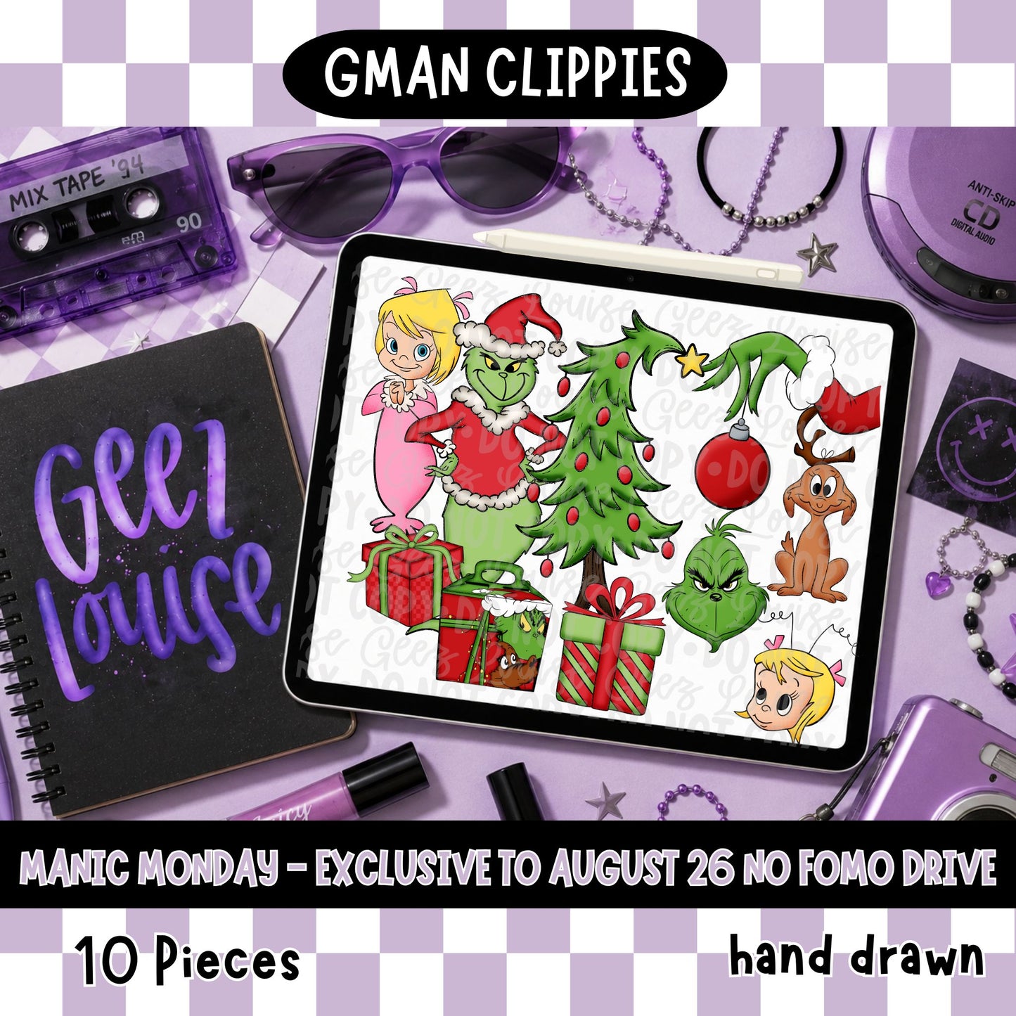 GMAN Christmas Clipart Bundle | Hand Drawn Holiday Clip Art PNG | Christmas Digital Download | August '26 No FOMO Drive