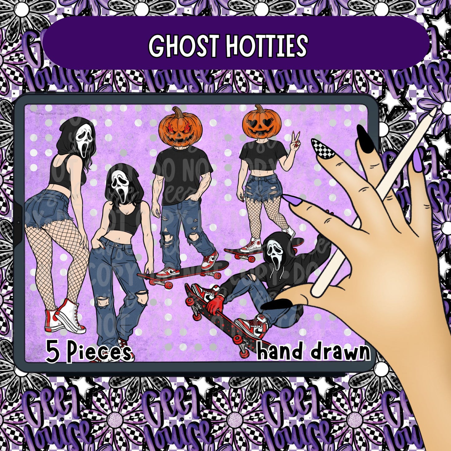 Ghost Hotties Halloween Clipart | Spooky Horror Character PNG Bundle | Hand Drawn Halloween Clipart