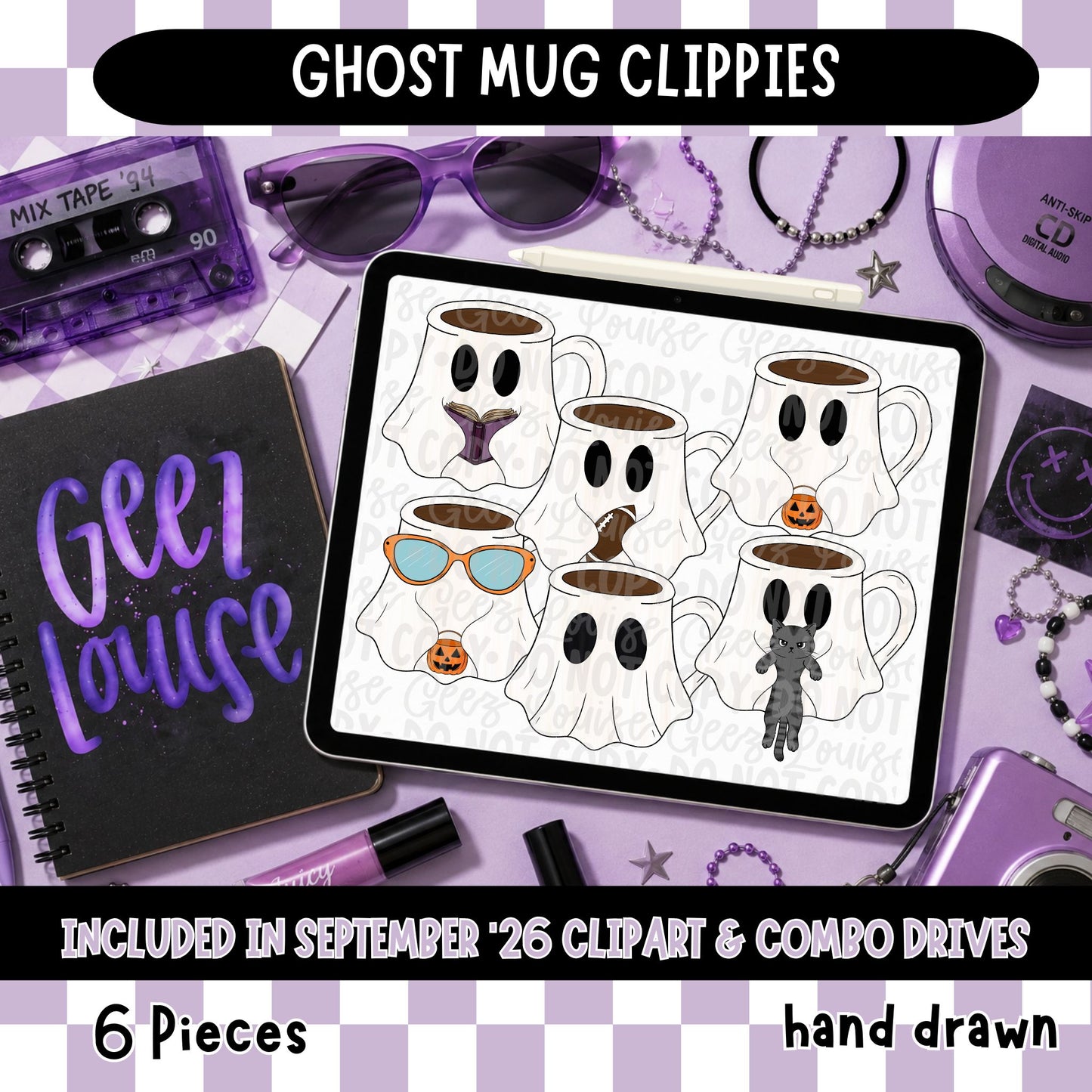 Ghost Mug Clipart Bundle | Halloween Coffee Cup Ghosts | 6 Hand Drawn PNGs