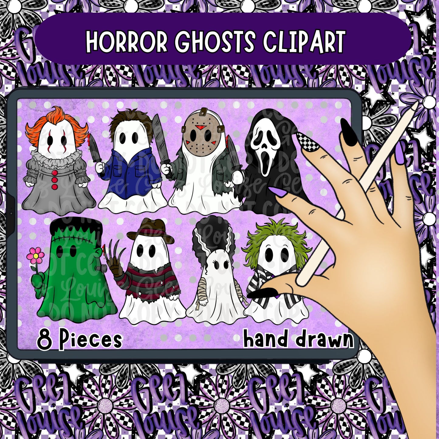 Horror Ghosts Clipart Bundle | Hand Drawn Spooky Character PNG Set | Halloween Clipart Collection