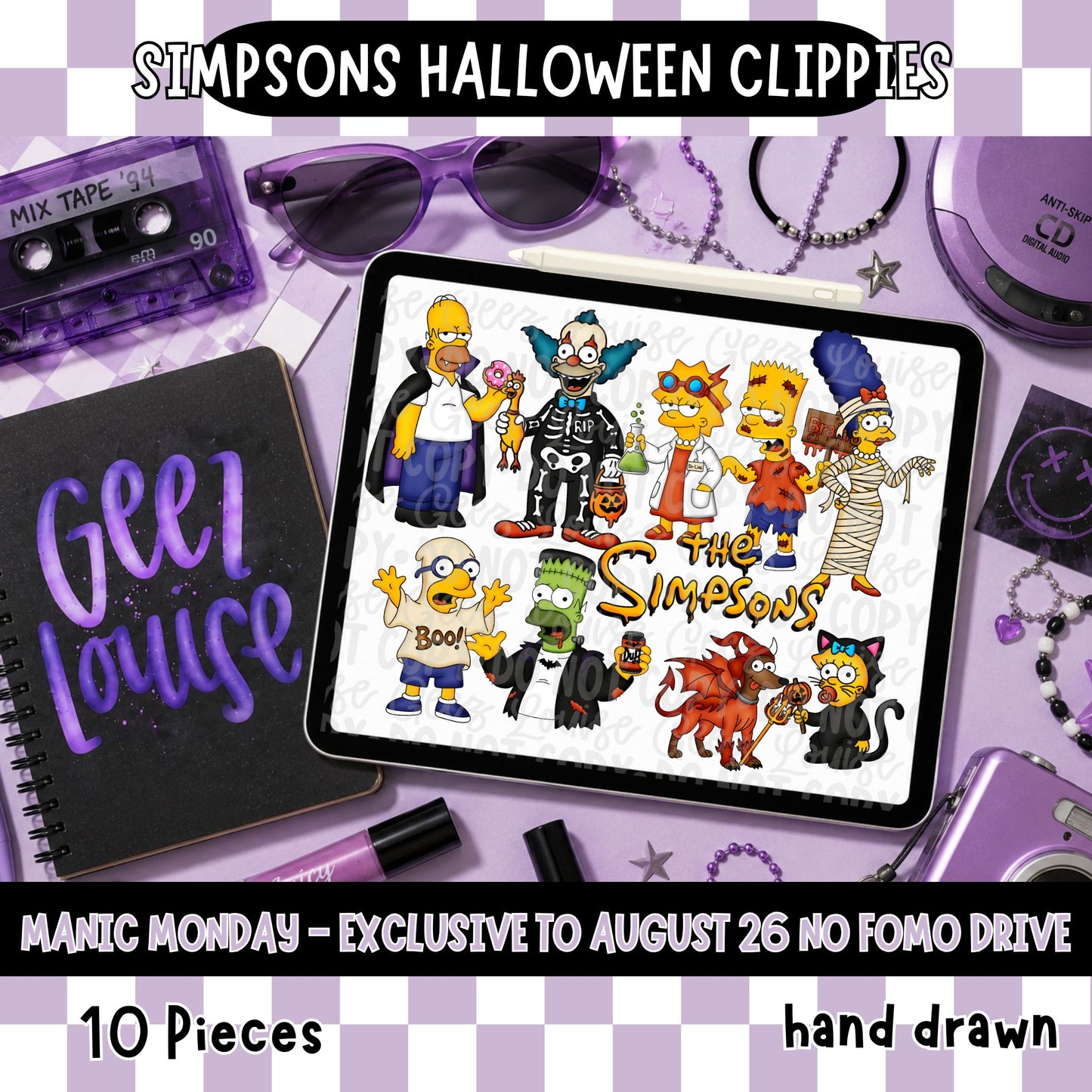 Yellow Cartoon Family Halloween Clipart Bundle | 10 PNG Pieces