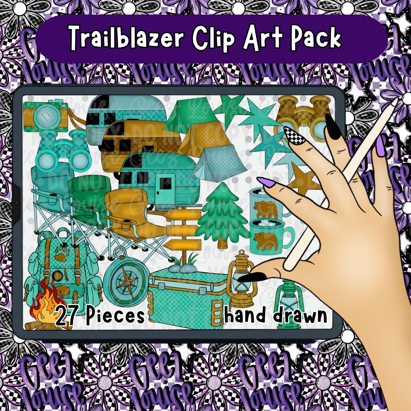 Trailblazer Camping Clipart Bundle | Outdoor Adventure PNG Set | Camper, Tent & Campfire Graphics (27 Pieces)