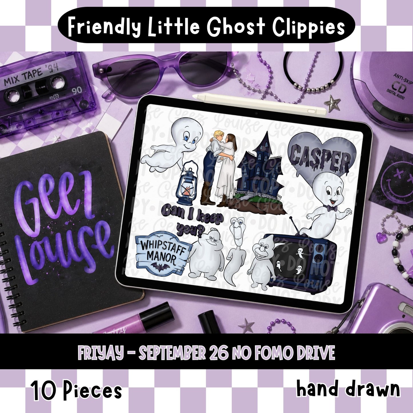 Friendly Little Ghost Clipart Bundle | Cute Spooky Ghost Halloween PNG Set | 10 Pieces