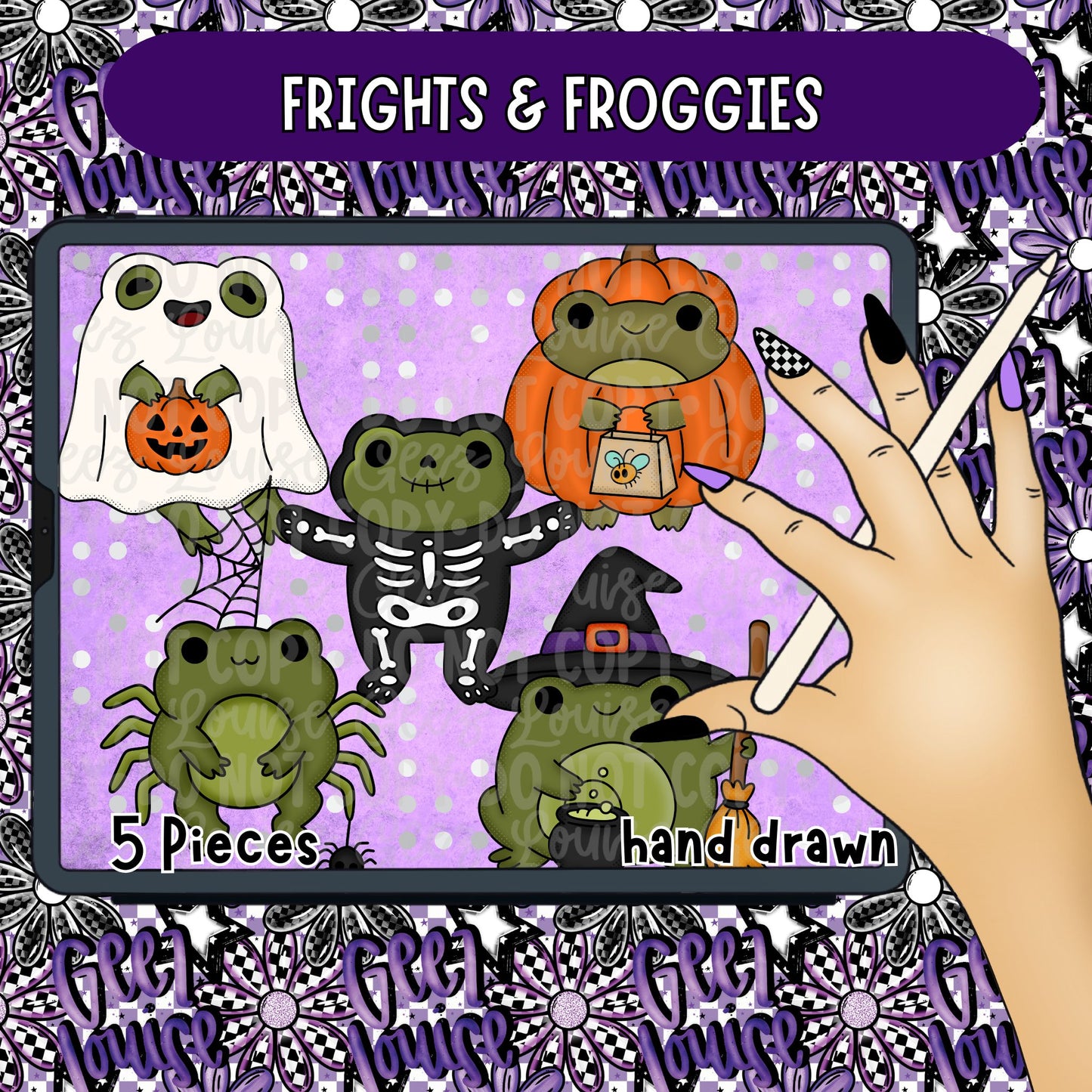 Frights & Froggies Halloween Clipart | Cute Spooky Frog PNG Bundle | Hand Drawn Ghost Frog Clipart