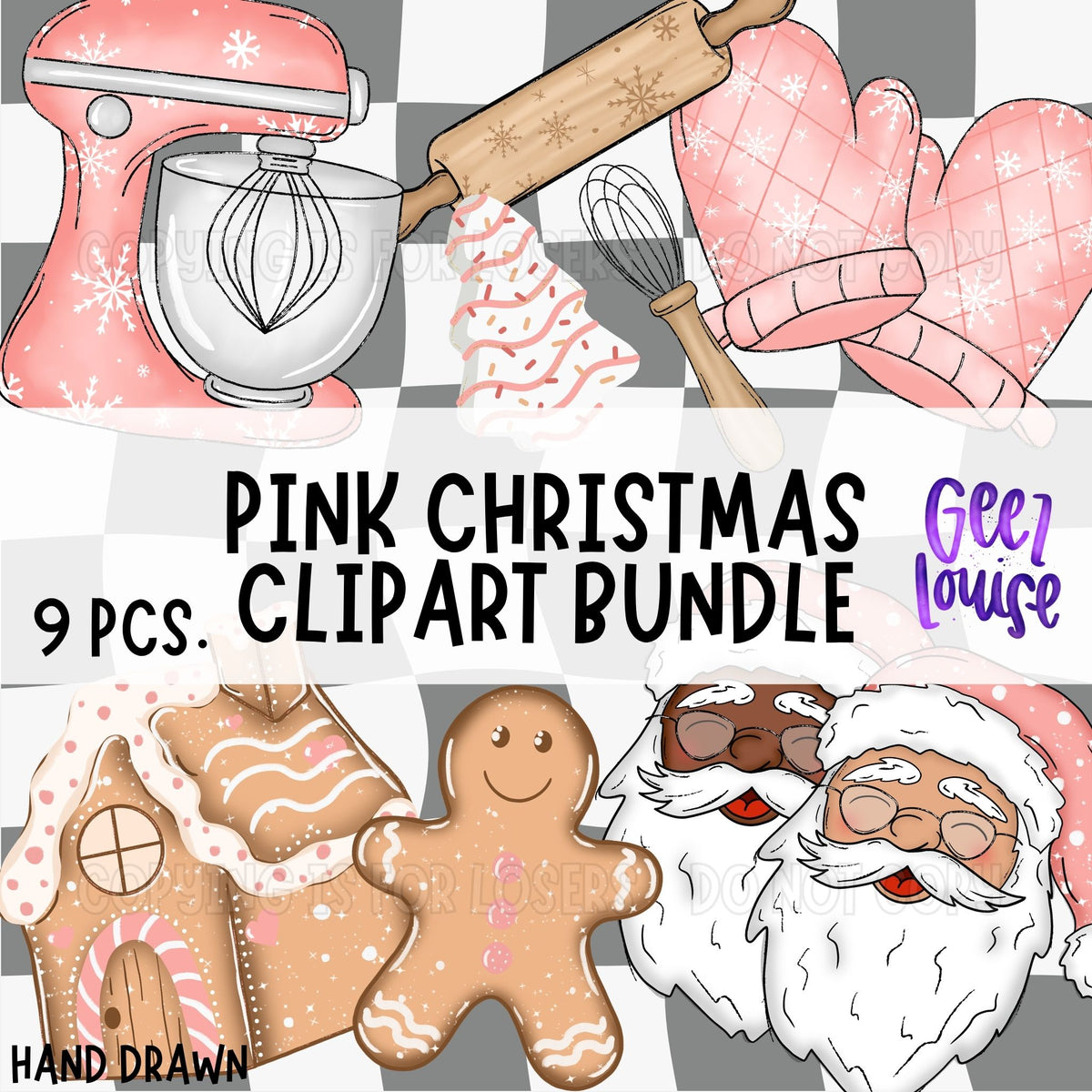 Pink Christmas Baking Clipart Bundle | 9 PNG Designs