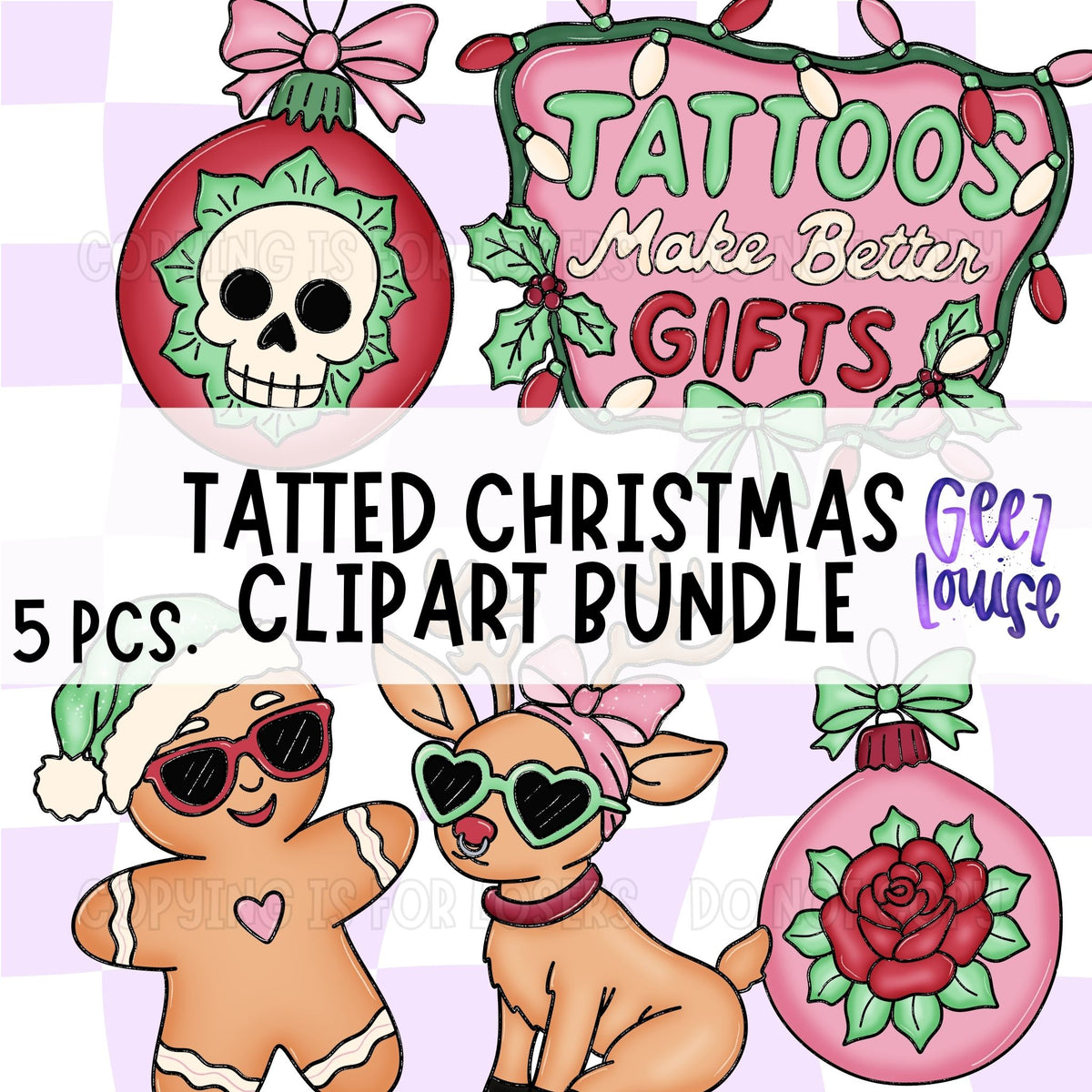 Tatted Christmas Clipart Bundle PNG | 5 Piece Set