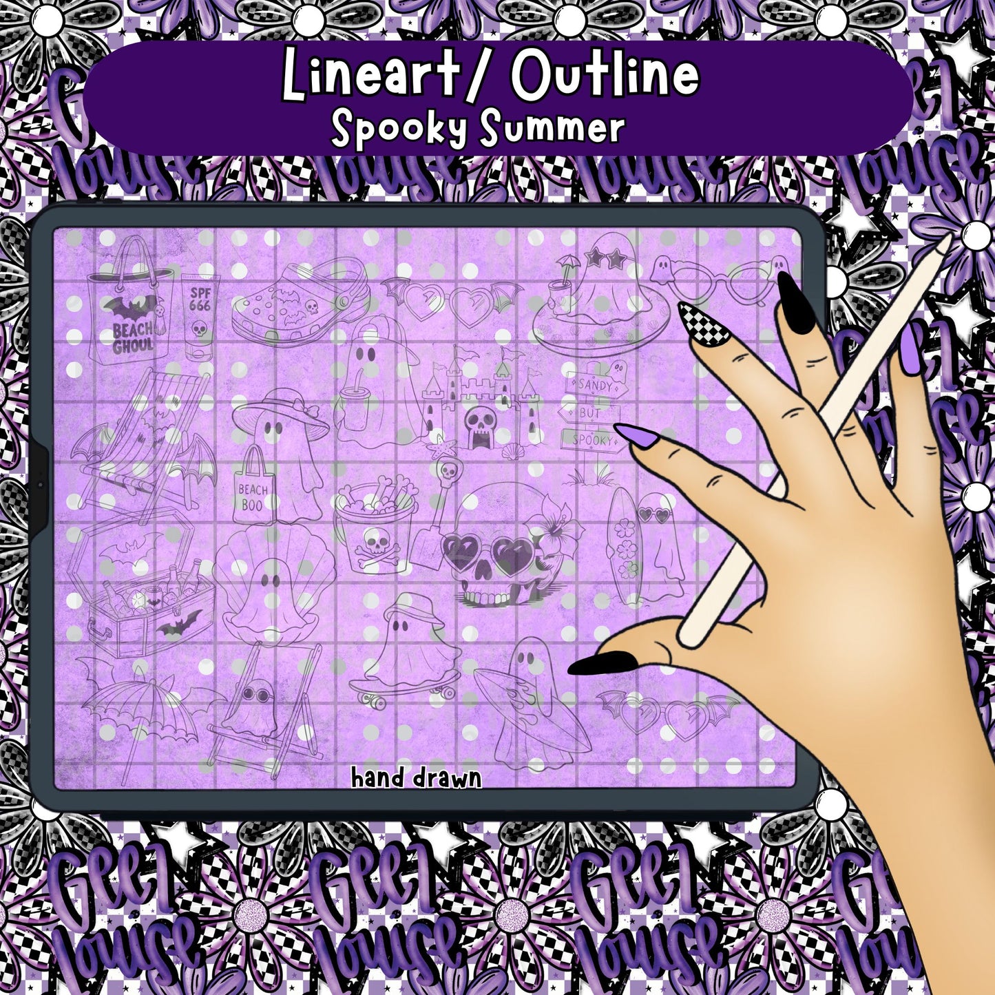 Spooky Summer Line Art & Outline Clipart Bundle | Hand Drawn Digital Set